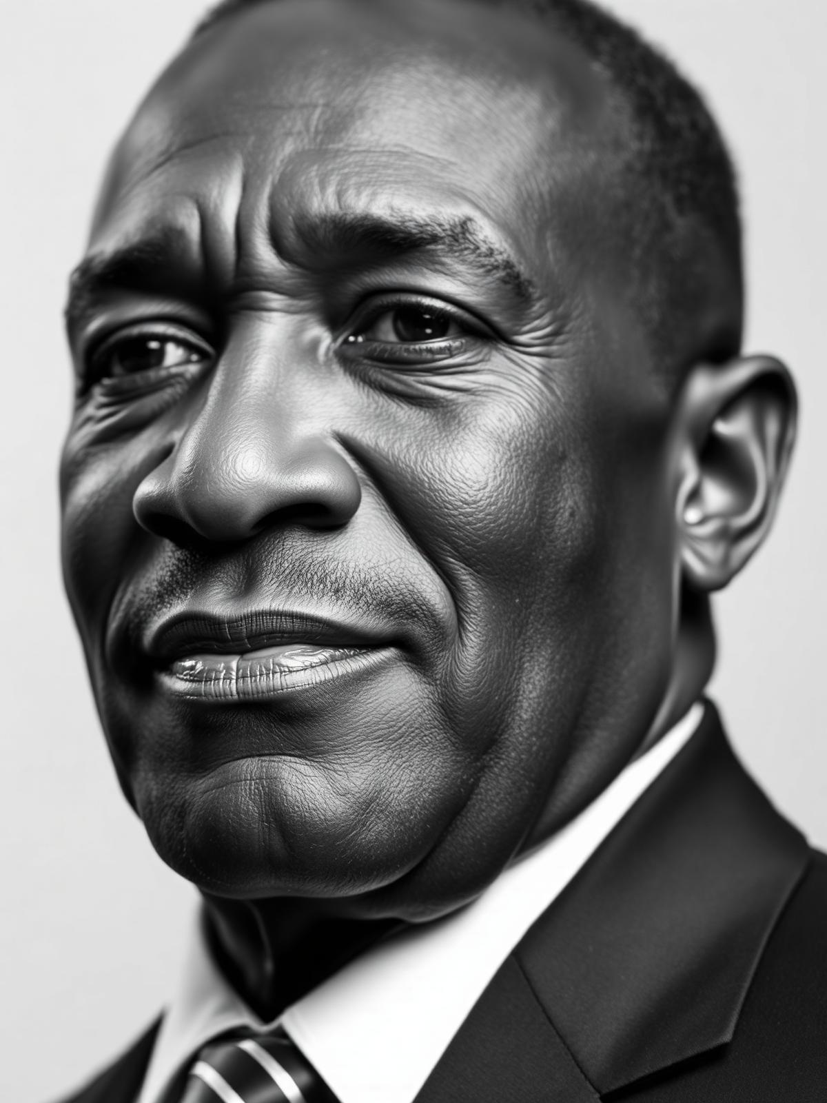 Black and white editorial portrait of a leader