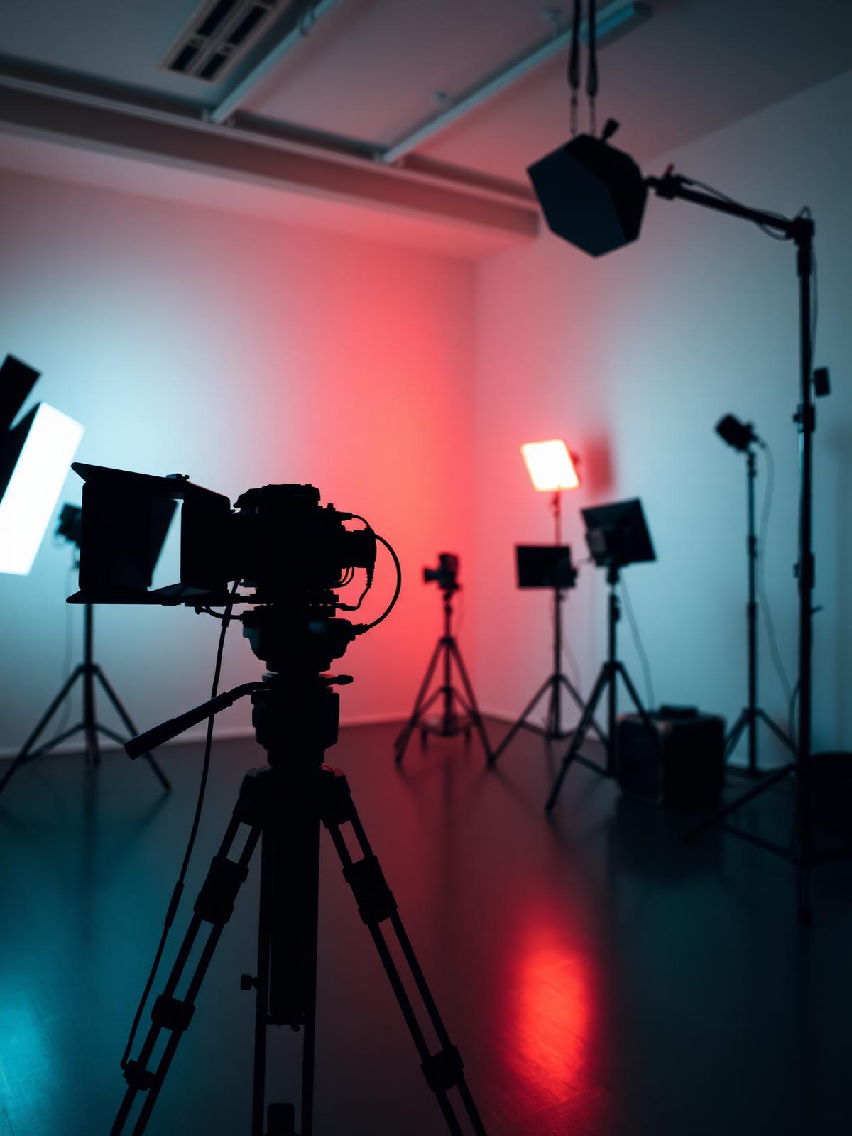 Cinema studio interior with lighting equipment